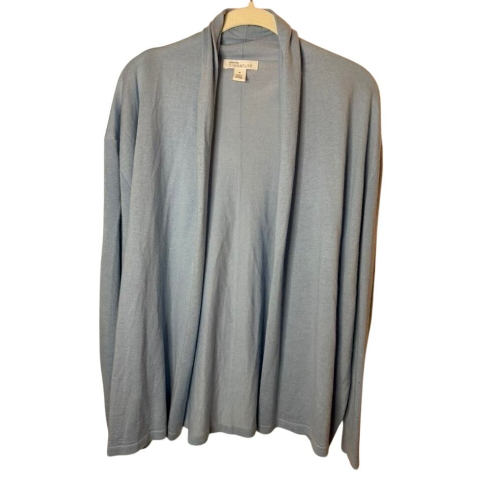 Nordstrom Signature Open Front Cardigan Cashmere/Linen Blend in Light Blue sz. M